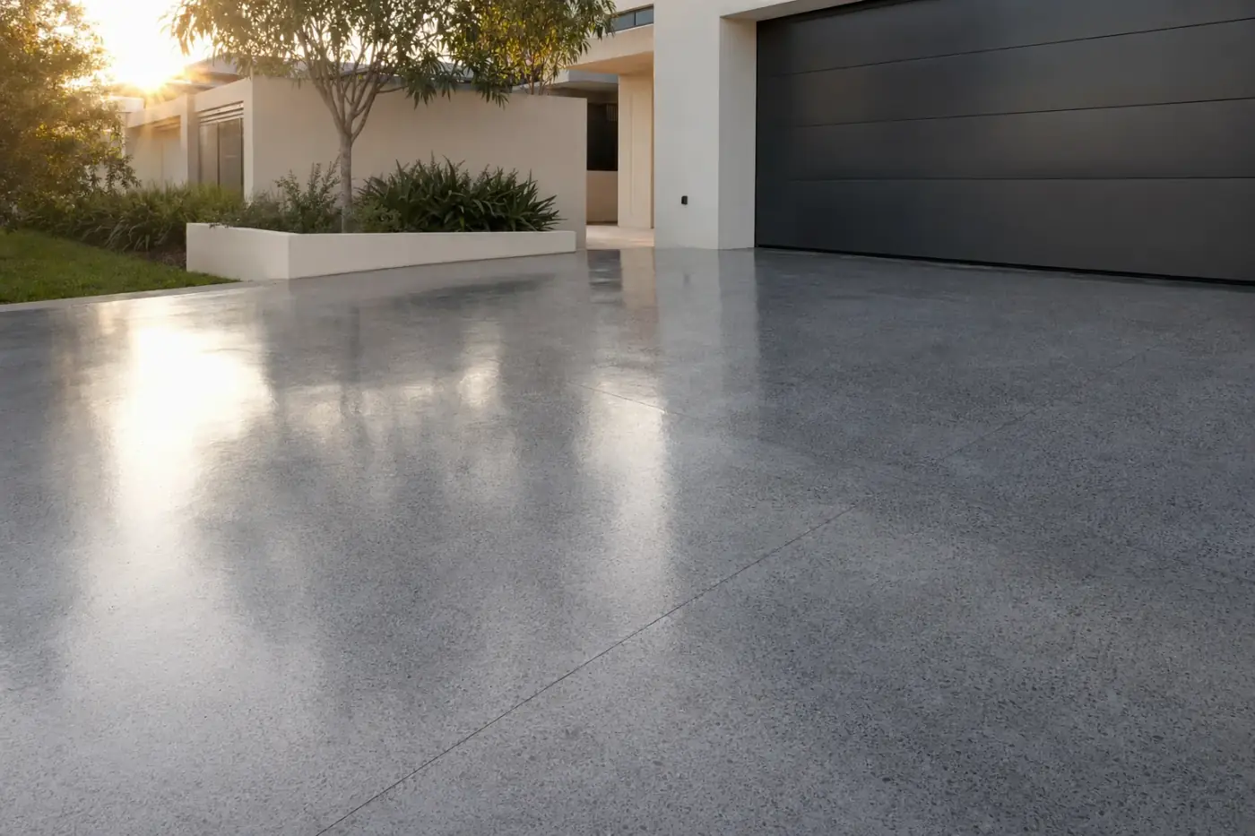 Honed polished concrete driveway in Perth