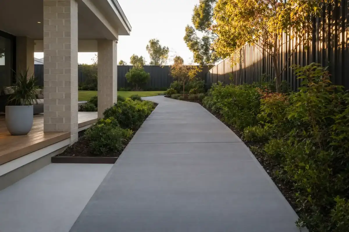 Concrete alfresco connector path linking back porch to pool in Perth