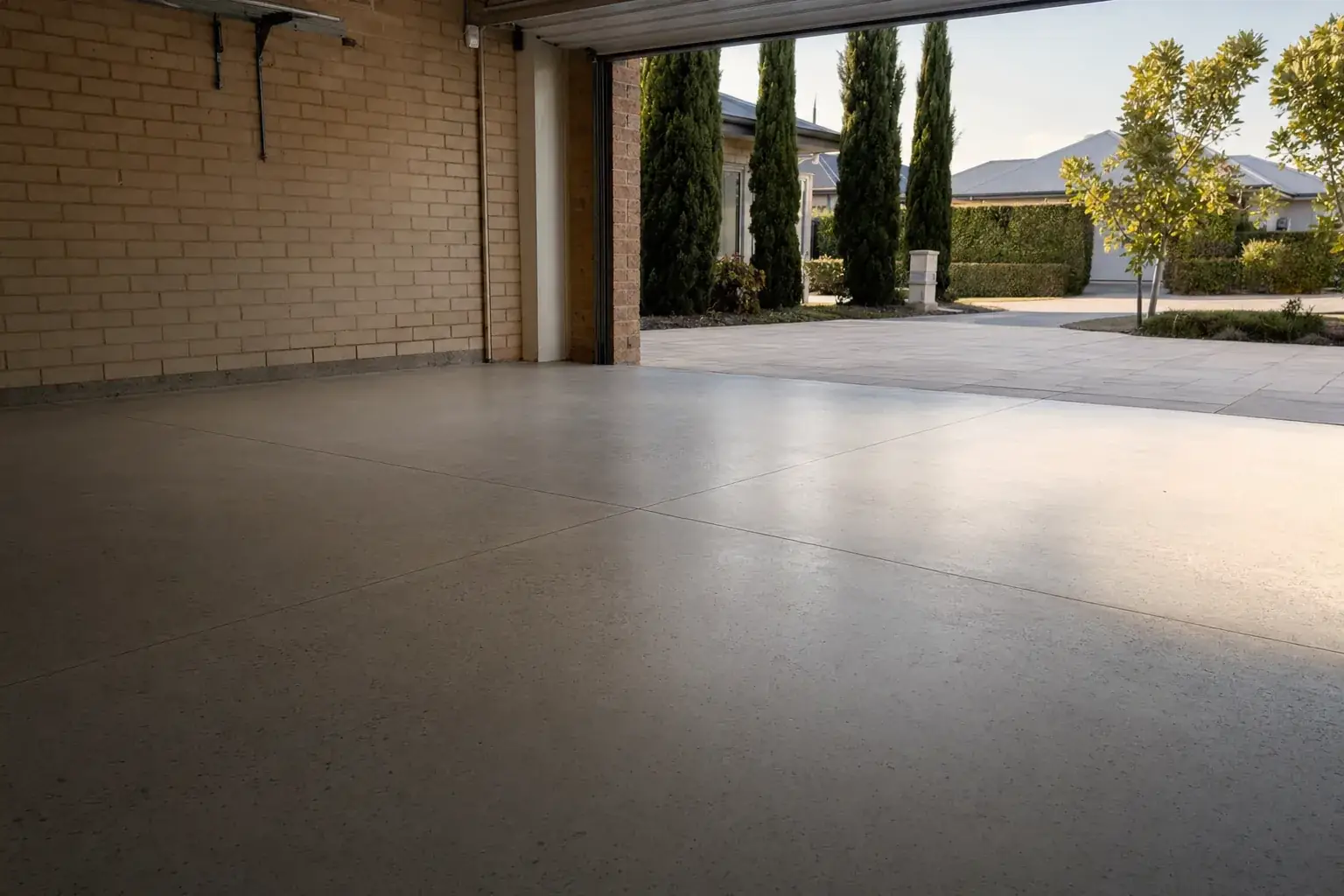 Polished concrete garage floor in a Perth home