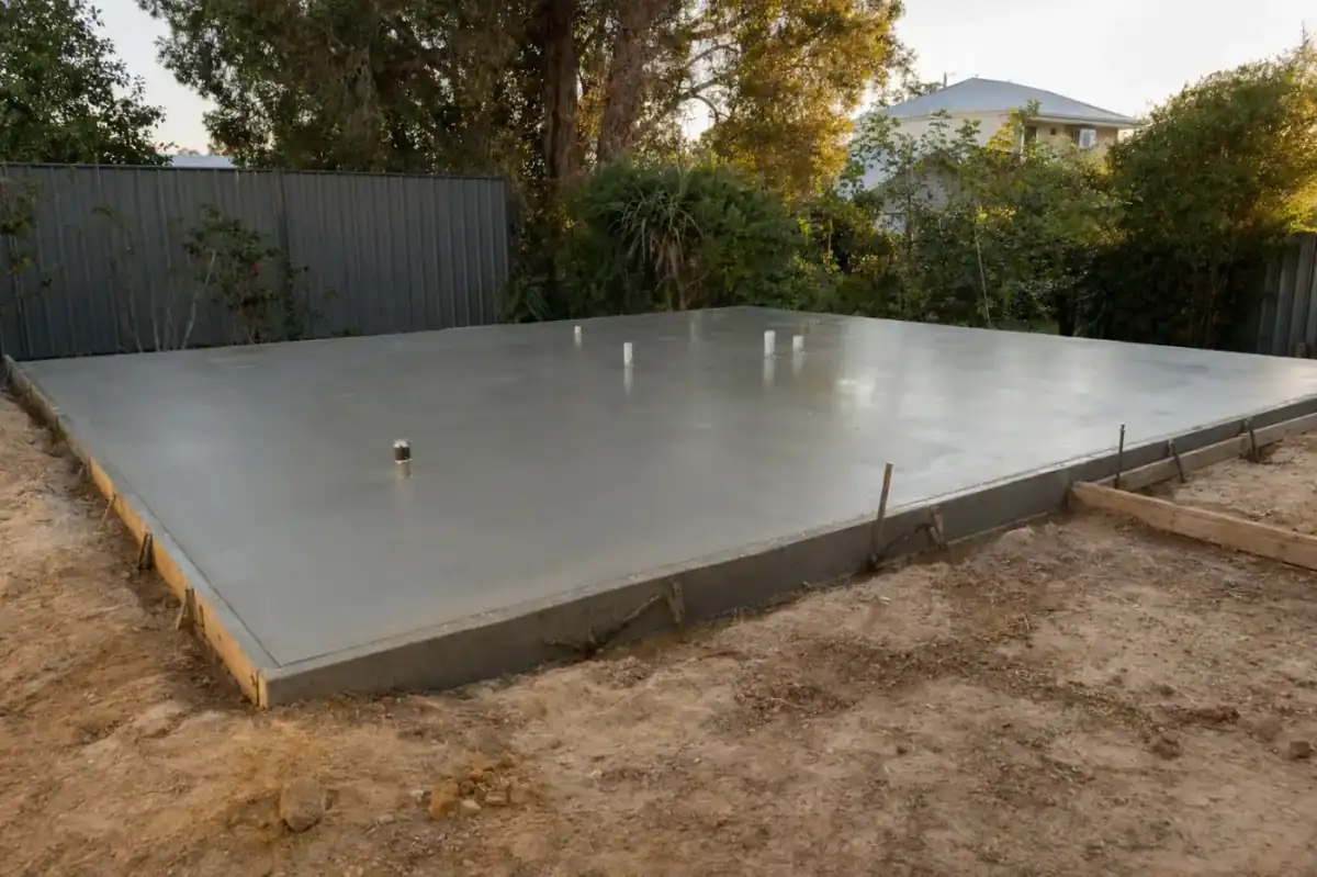 Granny flat concrete slab with formwork in a Perth backyard