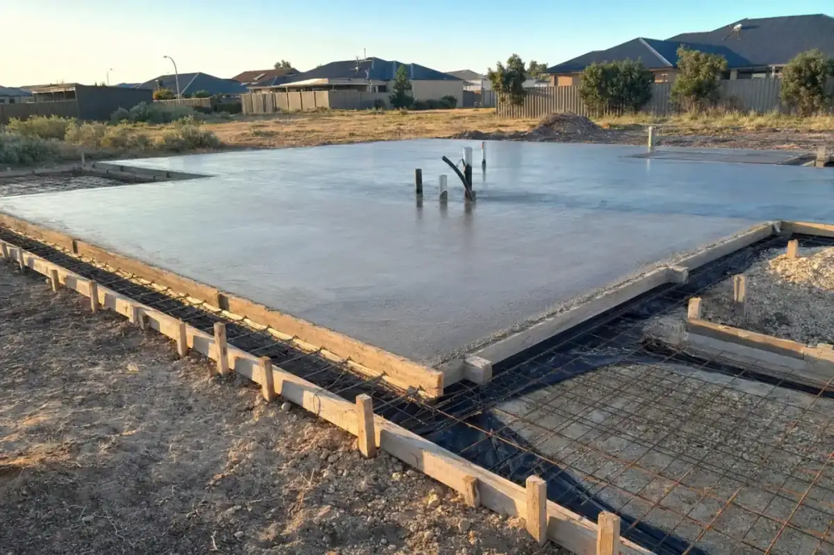 Concrete house foundation slab being formed up in Perth