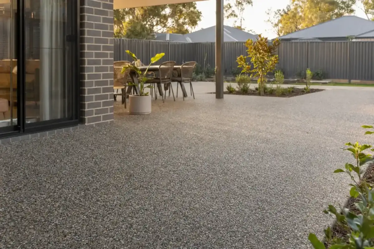 Exposed aggregate patio in a Perth backyard