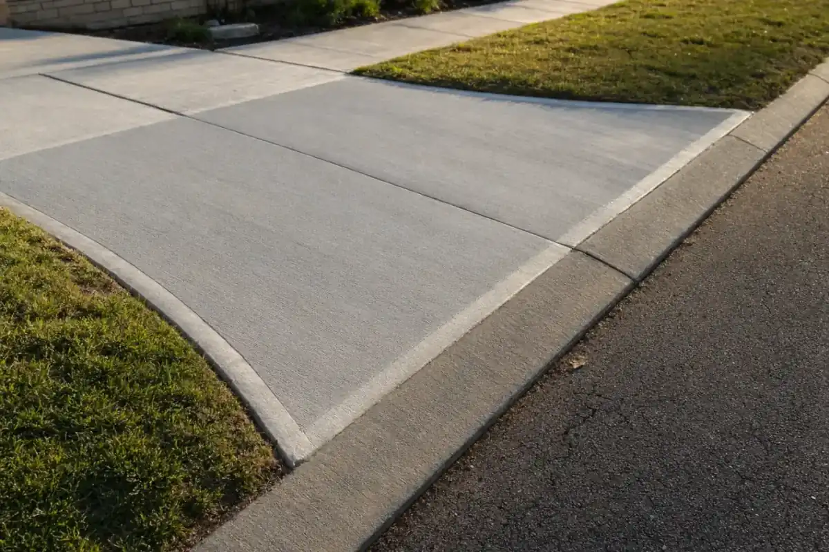 Concrete driveway with broom-finished crossover meeting Perth suburban kerb
