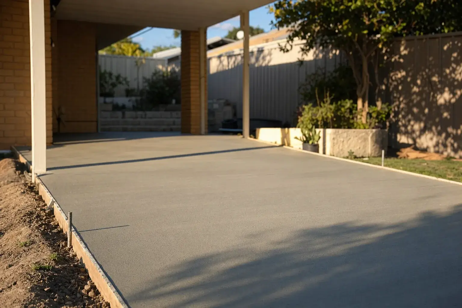 Plain concrete driveway in front of a Perth home