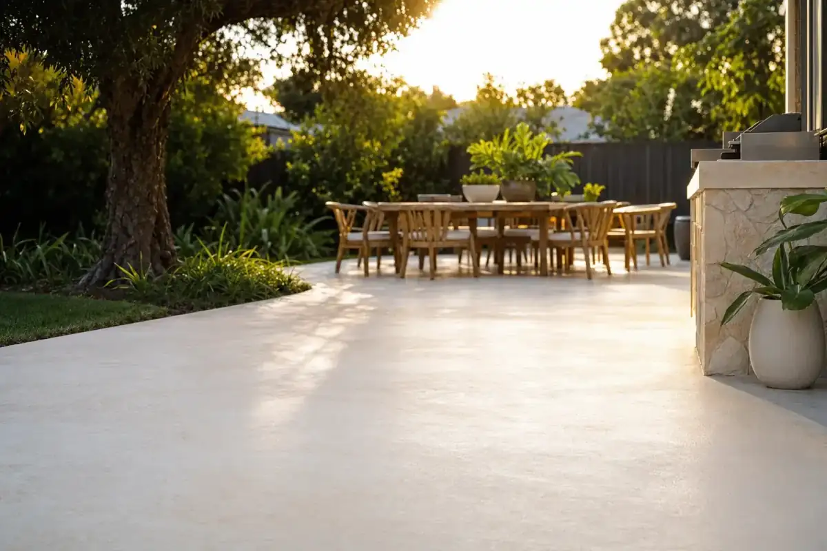 Liquid limestone alfresco entertaining area in a Perth home